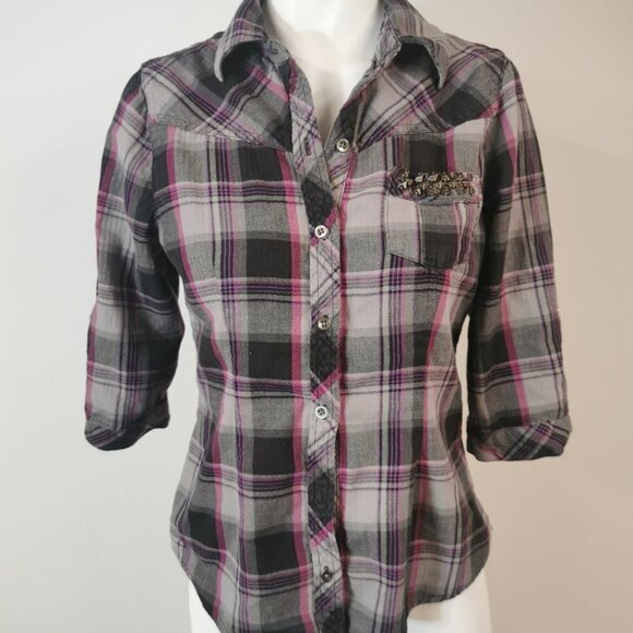 MUDD Girls Plaid Top - Picture 1 of 4